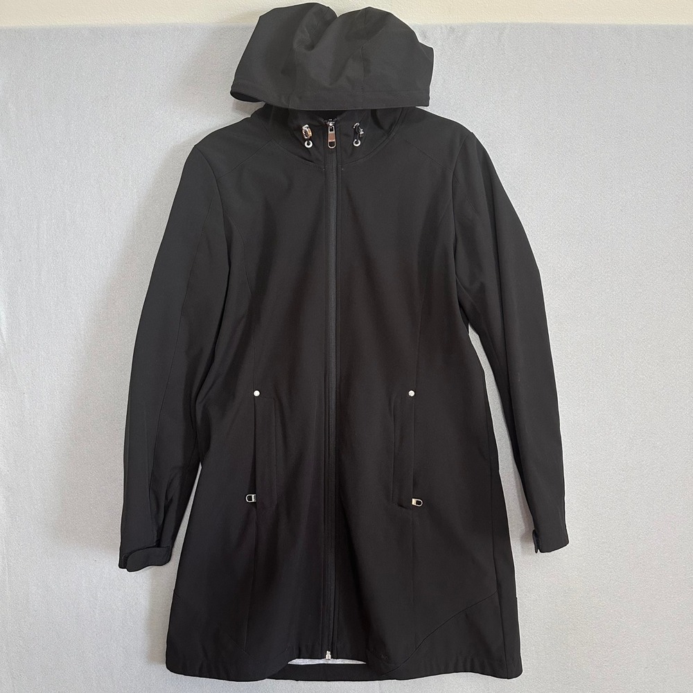 Calvin Klein Womens Black Softshell Jacket Water Resistant Hooded Coat Size M
